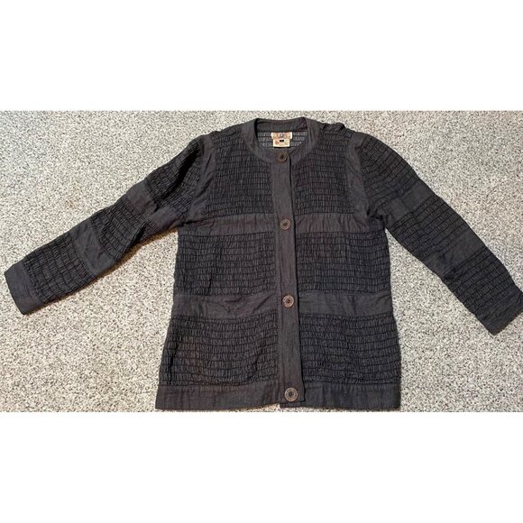 Vintage Gene Ewing Jacket Women Black Wrinkled Sunwash Coat Bis Bis Size LARGE - Picture 1 of 7